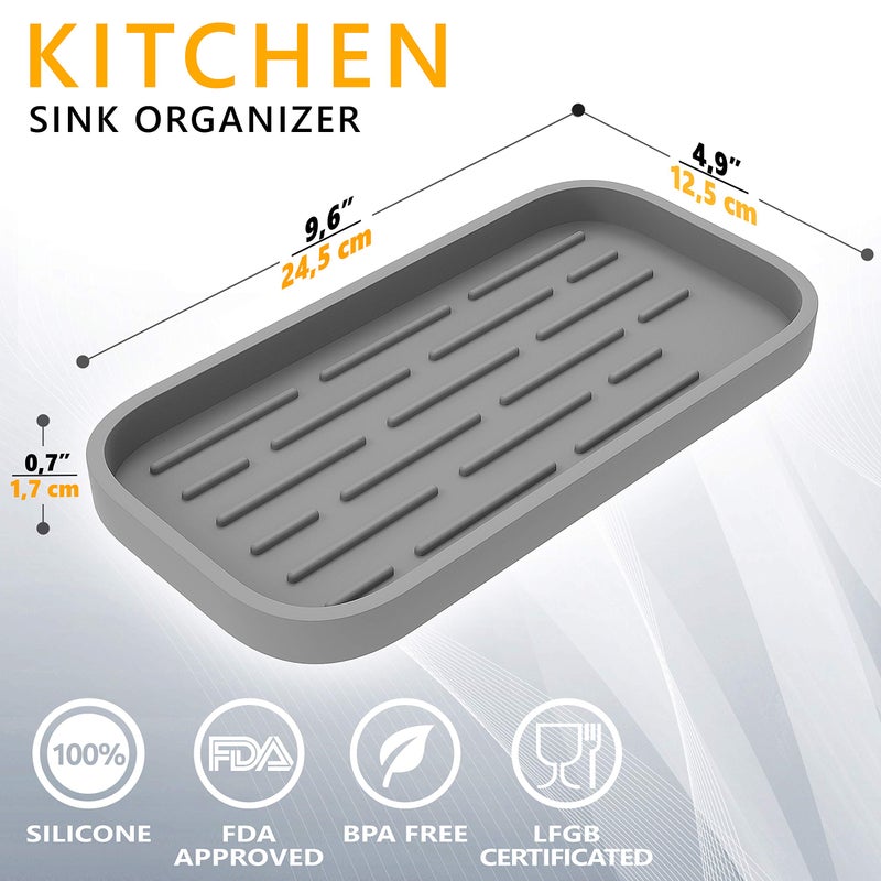 Z ZAPPOWARE ZAPPOWARE Kitchen Sink Organizer | Silicone Sponge Holder - Storage Tray for Dish Sponge, Soap Dispenser, Scrubber 9.6"x 4.9" (Gray) - Image 3